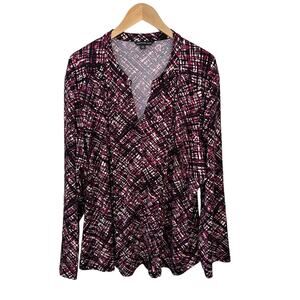 Zac & Rachel Woman Tunic Blouse Plus Size‎ 3X  V Neck Comfort Stretch Geometric